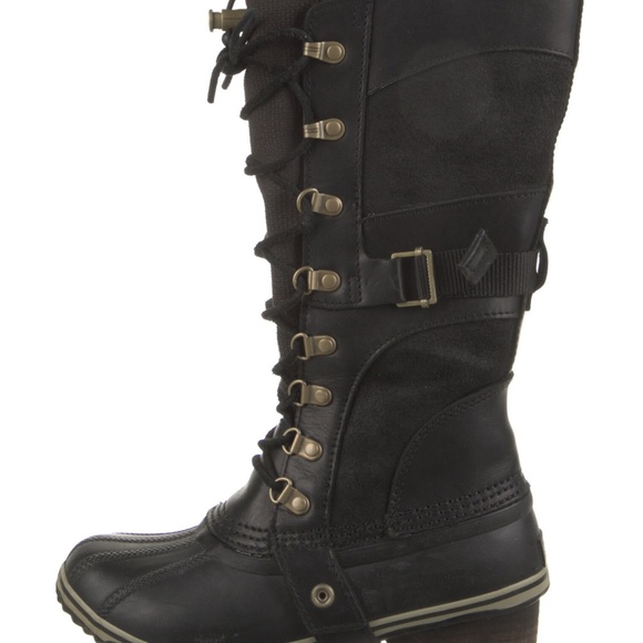 Sorel Conquest Carly Waterproof Suede & Leather Lace-Up Boots Black Size 6 - Picture 2 of 14